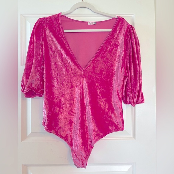 Free People  Don't You Wish Bodysuit in Pink Phenom size large EUC - Picture 1 of 7
